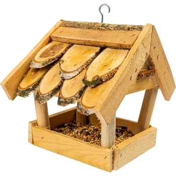 Karmnik dla ptaków - z drewna kryty gontem