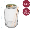 Słoik 1,5 L, fi 82/6 z zakrętką kolorową + szczypce