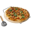Kamień do pizzy z uchwytem i nożykiem, z kordierytu, okrągły 33 cm