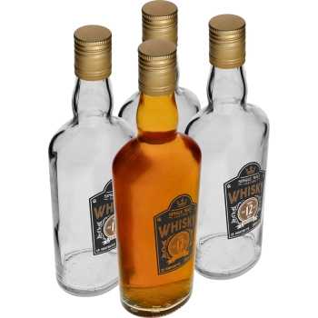 Butelka 0,5 L z zakrętką i nadrukiem 2- kolorowym Whisky - 4 szt.