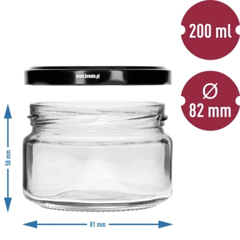 Słoik niski 200 ml - z czarną zakrętką fi 82/6, 6szt.