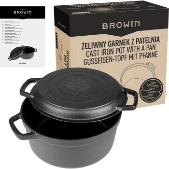 Żeliwny garnek z patelnią, 5 L + 1 L