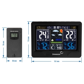 Stacja pogodowa RCC, DCF – elektroniczna, podświetlana, bezprzewodowa, czujnik, czarna