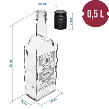 Butelka Klasztorna 0,5 L, z zakrętką i nadrukiem Bimber