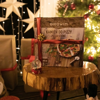 Kamień do pizzy z uchwytem i nożykiem, z kordierytu, okrągły 33 cm