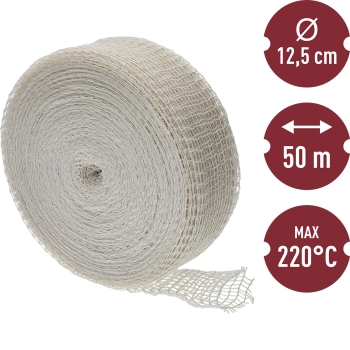 Siatka wędliniarska biała o wymiarach 12,5 cm x 50 m, z wytrzymałością termiczną do 220C