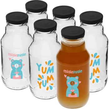 Butelka twist off 330 ml z zakrętką fi43 i kolorowym nadrukiem - 6 szt.