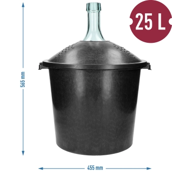 Balon szklany do wina 25 L - w koszu z tworzywa