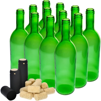 Butelka na wino 0,75L z korkami i kapturkami - 12 szt.
