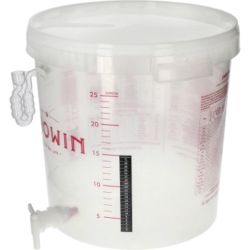 Pojemnik do fermentacji piwa z rurką fermentacyjną, kranikiem, termometrem i reduktorem osadu