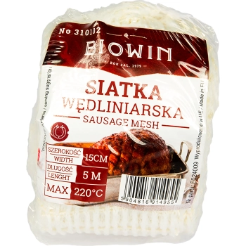 Siatka wędliniarska o wymiarach 15 cm x 5 m, z wytrzymałością termiczną do 220C