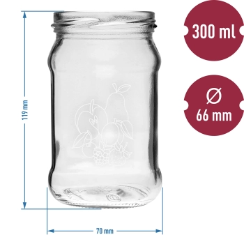 Słoik TO 300 ml z nadrukiem - mix owoców i zakrętką fi66/4 - 3 szt.