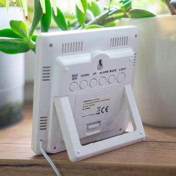 Stacja pogodowa – elektroniczna, podświetlana, sonda, biała