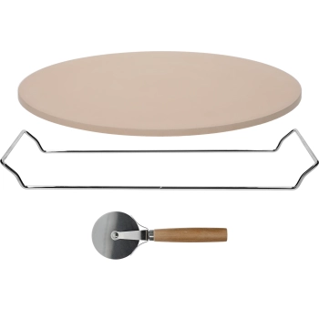Kamień do pizzy z uchwytem i nożykiem, z kordierytu, okrągły 33 cm