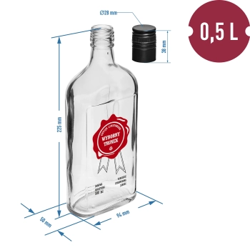Butelka 0,5 L z zakrętką i nadrukiem 2-kolorowym Wyborny Trunek - 4 szt.