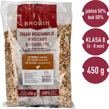 Zrębki do wędzenia/grillowania, 50% jabłoń + 50% buk, 450 g, kl. 8