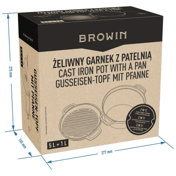 Żeliwny garnek z patelnią, 5 L + 1 L
