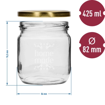 Słoik Twist-off 425 ml z nadrukiem „Home Made” i zakrętką, 3 szt.
