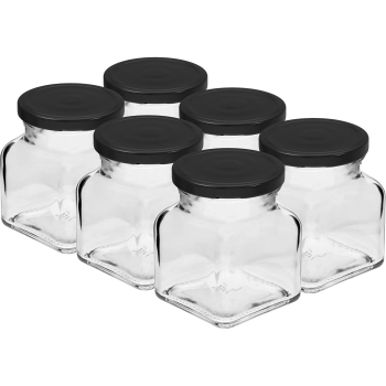 Słoik twist off 120 ml - Cztery kąty fi 53 z czarną zakrętką, 6szt