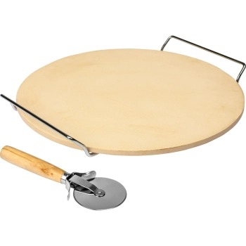 Kamień do pizzy z uchwytem i nożykiem, z kordierytu, okrągły 33 cm