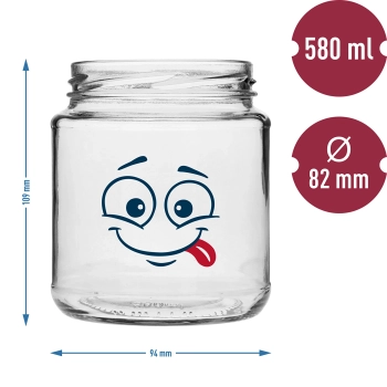 Słoik twist-off 580 ml z nadrukiem Buźka i zakrętką fi 82/6 - 3 szt.