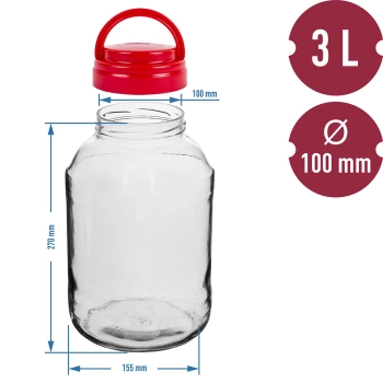 Słoik TO 3 L i zakrętka fi 100 z uchwytem