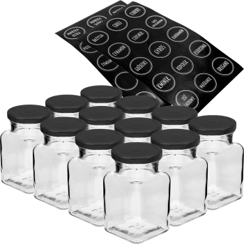 Zestaw 12 x słoik 150 ml + 30 etykiet do oznaczania przypraw