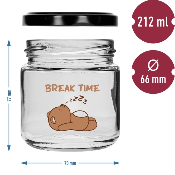 Słoik dla dzieci twist off 212 ml z nadrukiem i zakrętką czarną fi 66/4, 6 szt.