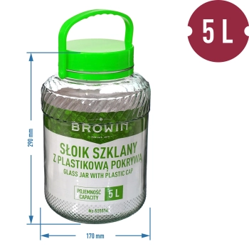 Słoik 5 L ze szczypcami - zielona zakrętka