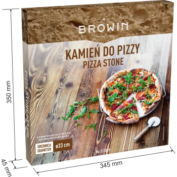 Kamień do pizzy z uchwytem i nożykiem, z kordierytu, okrągły 33 cm