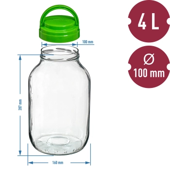 Słoik TO 4 L z plastikową zakrętką + szczypce fi 100
