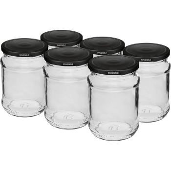 Słoik 250 ml fi 66/4 zakrętka czarna - 6 szt.