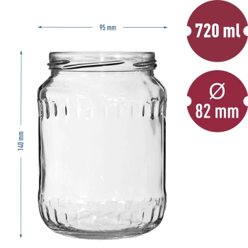 Słoik TO 720 ml z zakrętką kolorową fi 82/6 - 6 szt.