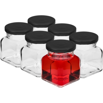 Słoik twist off 120 ml - Cztery kąty fi 53 z czarną zakrętką, 6szt
