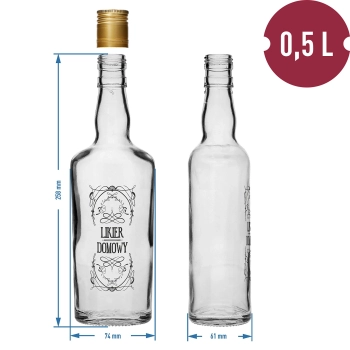 Butelka 0,5 L z zakrętką i nadrukiem Likier domowy - 4 szt.