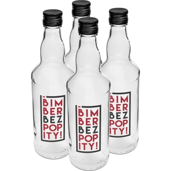 Butelka 0,5 L z zakrętką i nadrukiem 2-kolorowym Bimber Bez Popity - 4 szt.