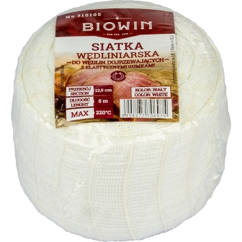 Siatka wędliniarska biała o wymiarach 12,5 cm x 5 m, z wytrzymałością termiczną do 220C
