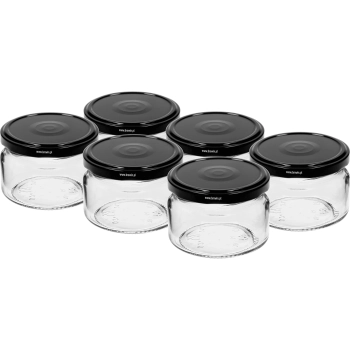 Słoik niski 200 ml - z czarną zakrętką fi 82/6, 6szt.