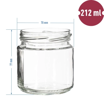Słoik o pojemności 212 ml, z kolorowymi zakrętkami ø 66.