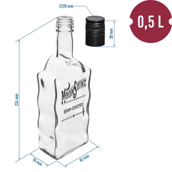 Butelka Klasztorna 0,5L z zakrętką i nadrukiem Moonshine -12szt.