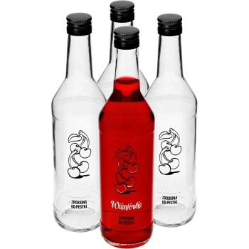 Butelka 0,5 L z zakrętką i nadrukiem Wiśniówka - 4 szt.