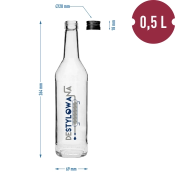 Butelka 0,5 L z zakrętką i nadrukiem Destylowana - 4 szt.
