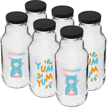 Butelka twist off 330 ml z zakrętką fi43 i kolorowym nadrukiem - 6 szt.