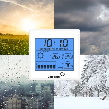 Stacja pogodowa – elektroniczna, podświetlana, sonda, biała