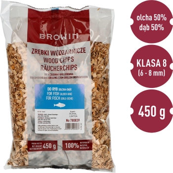 Zrębki do wędzenia/grillowania, 50% dąb + 50% olcha, 450 g, kl. 8