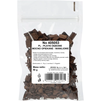 Płatki dębowe waniliowe, mocno opiekane, 50 g
