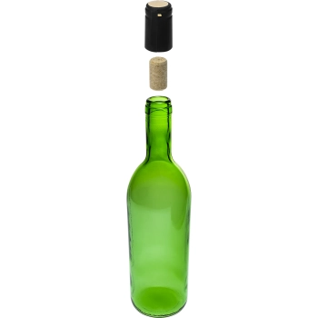 Butelka na wino 0,75L z korkami i kapturkami - 12 szt.