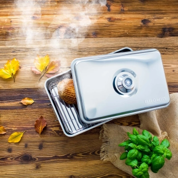 Portable smoker with thermometer & fruit woodchips