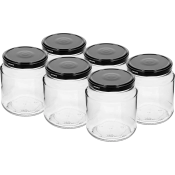 Słoik twist-off, grubasek 580 ml z czarną zakrętką fi 82/6, 6 szt.