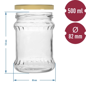 Słoik fisz karbowany 500 ml - ze złotą zakrętką fi 82/6, 6 szt.